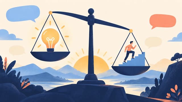 Bir kefesinde ampul, diğerinde basamaklar olan terazi illüstrasyonu